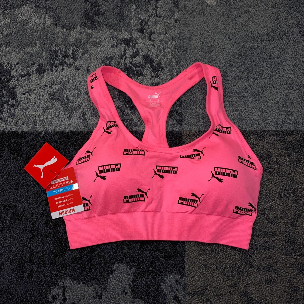 Puma Pink Logo Print Activewear Sports Bra